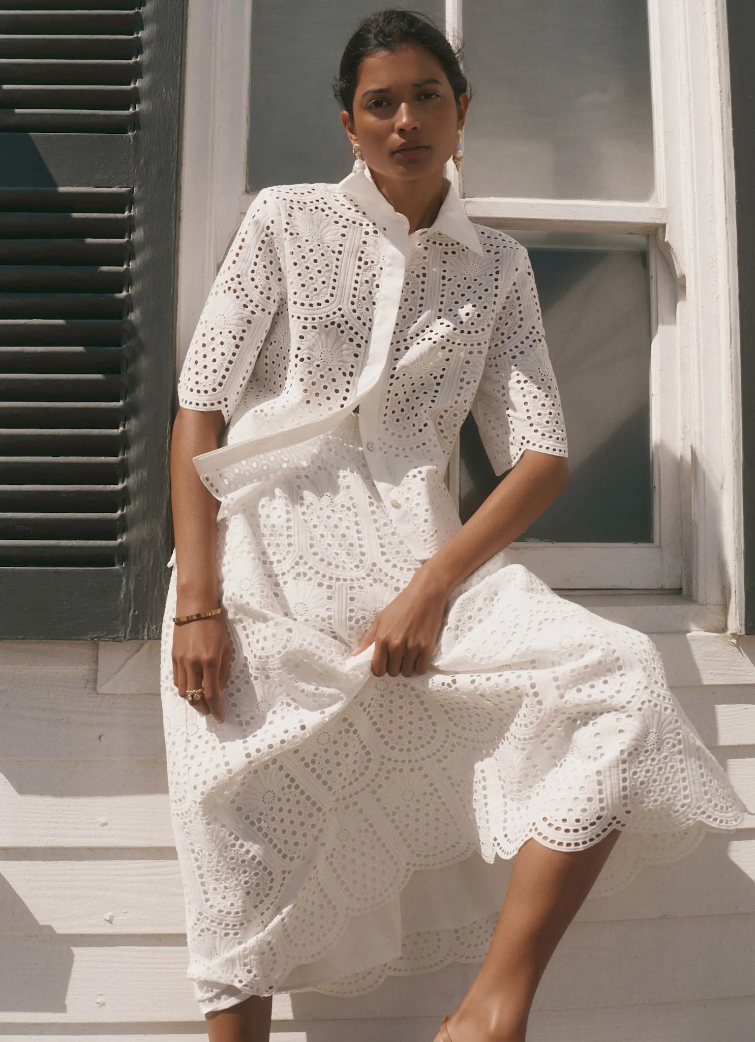 White Cotton Broderie Midi Skirt sold by Mint Velvet product image thumbnail 2