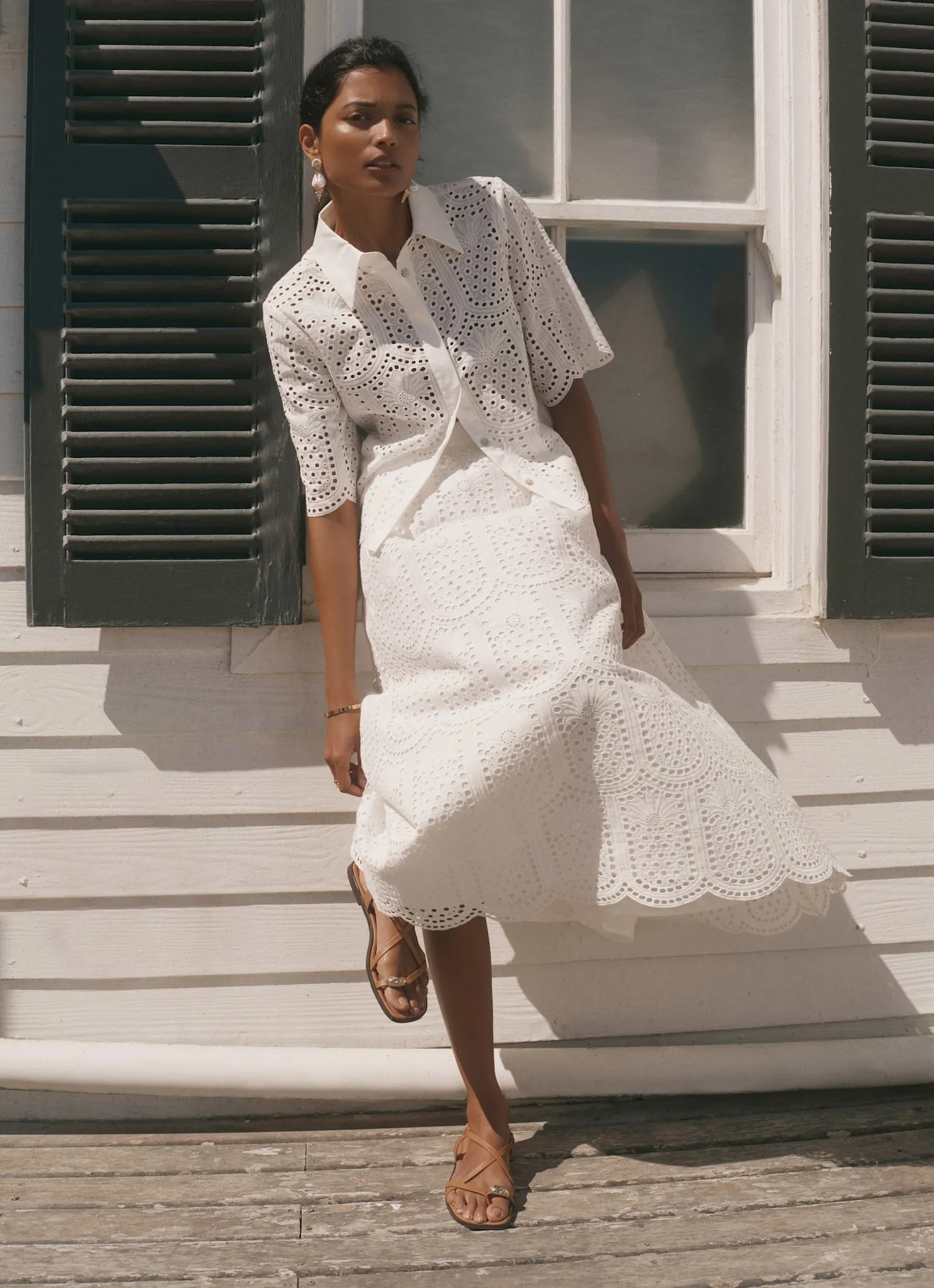 White Cotton Broderie Midi Skirt sold by Mint Velvet product image thumbnail 4