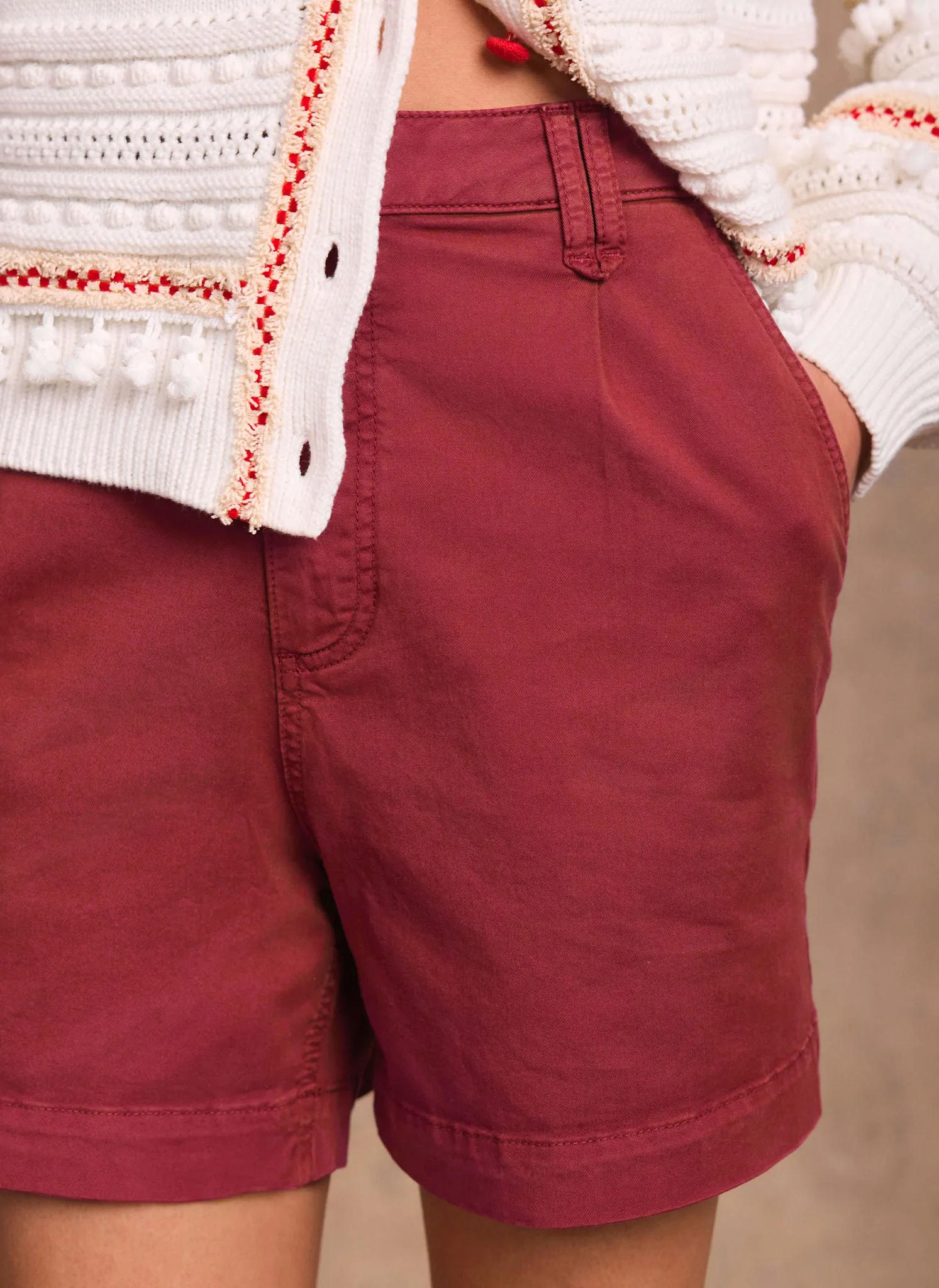 Red Cotton Blend Pleated Chino Shorts sold by Mint Velvet product image thumbnail 3