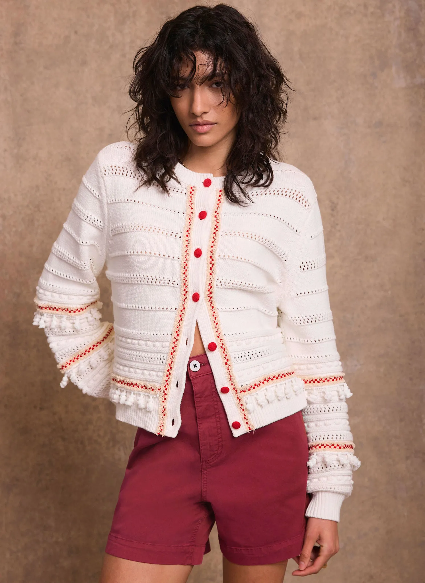 Red Cotton Blend Pleated Chino Shorts sold by Mint Velvet