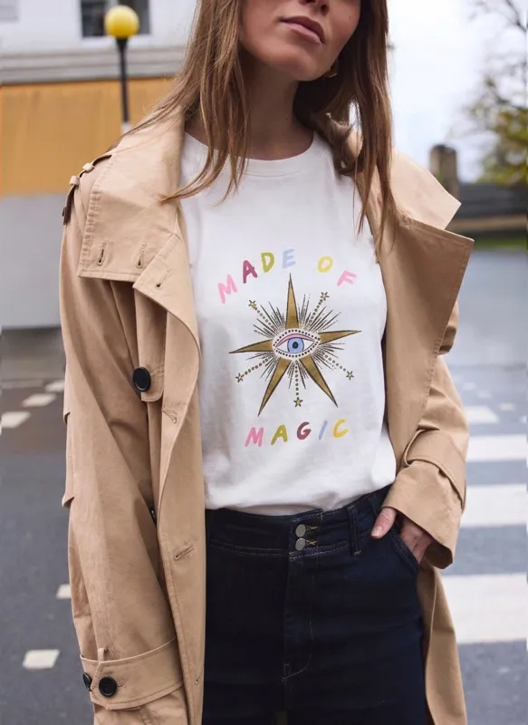 White Cotton Made of Magic Graphic T-Shirt made by Mint Velvet