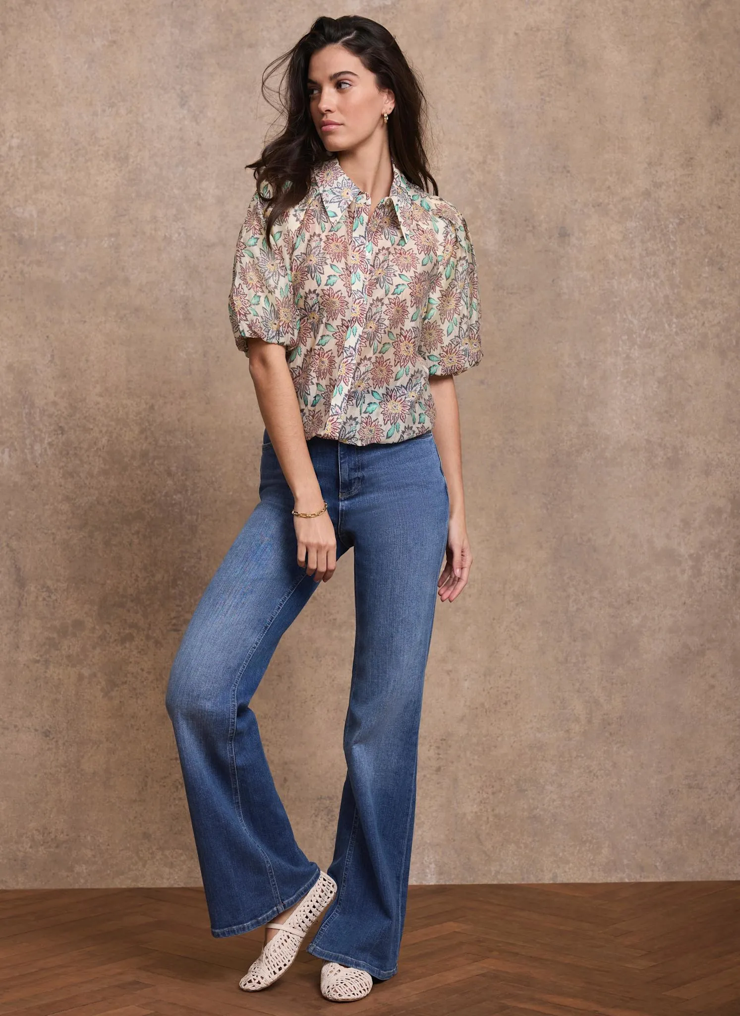 Green Floral Print Puff Sleeve Shirt sold by Mint Velvet product image thumbnail 5