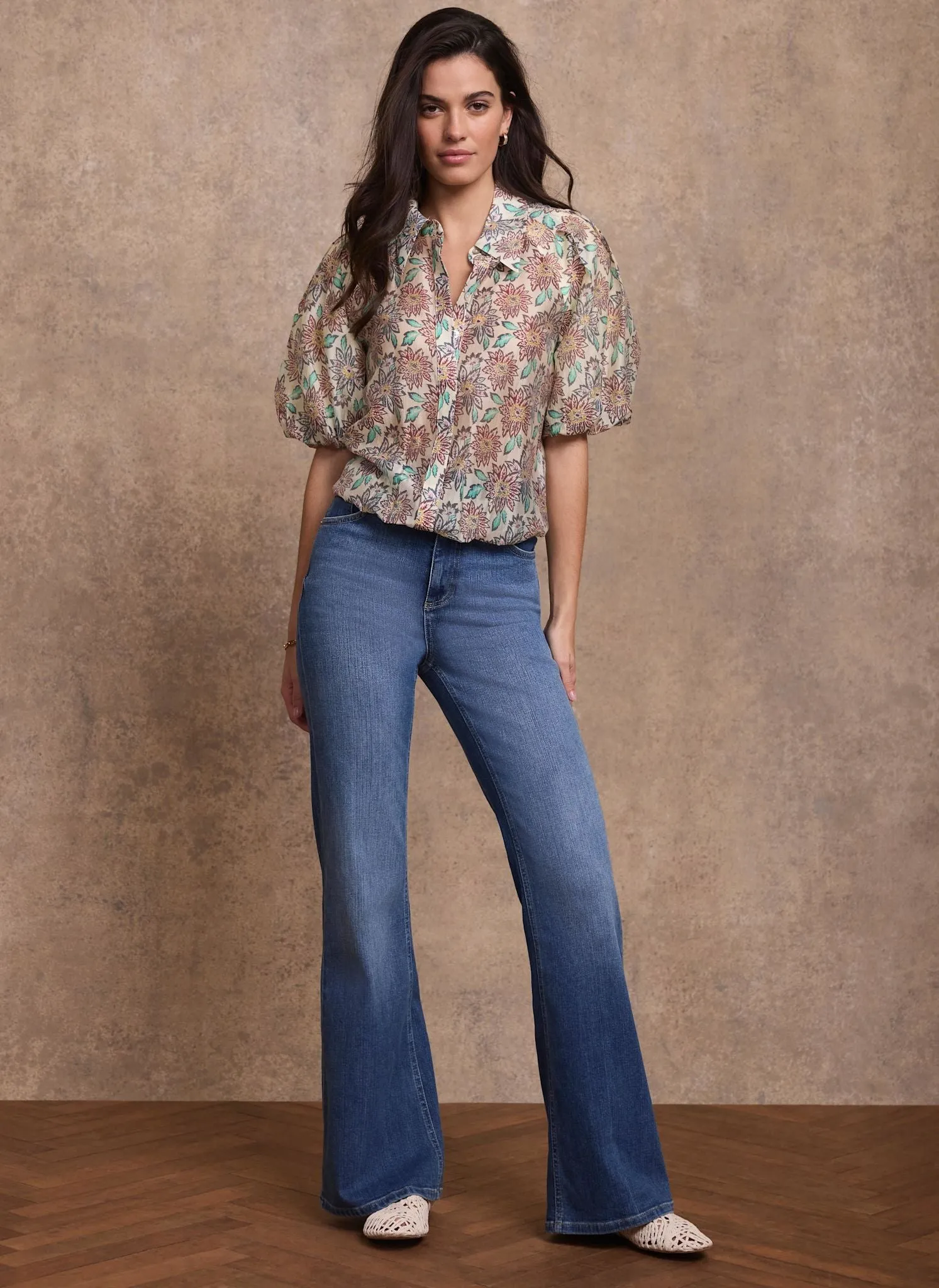 Green Floral Print Puff Sleeve Shirt sold by Mint Velvet product image thumbnail 2