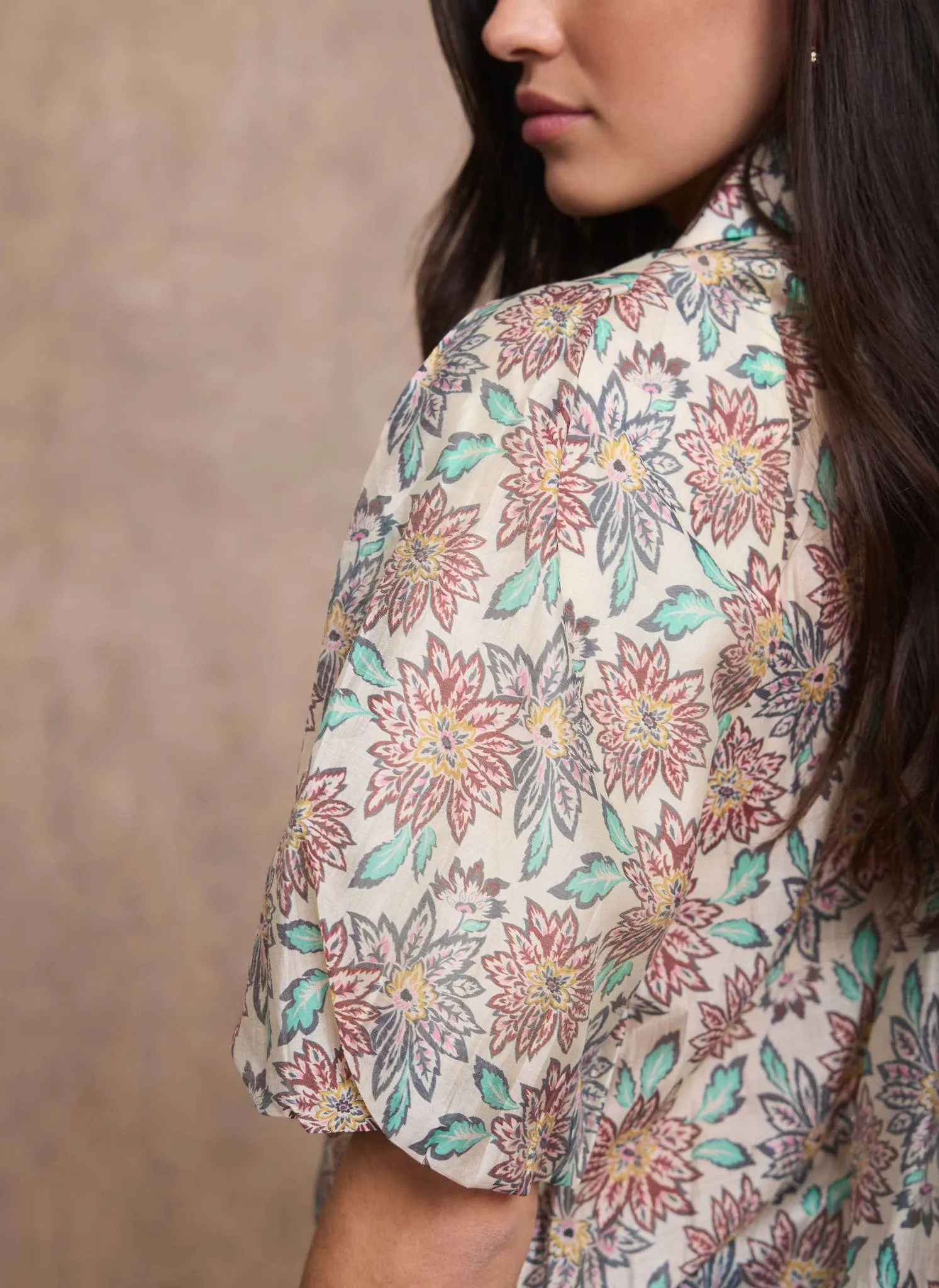 Green Floral Print Puff Sleeve Shirt sold by Mint Velvet product image thumbnail 4