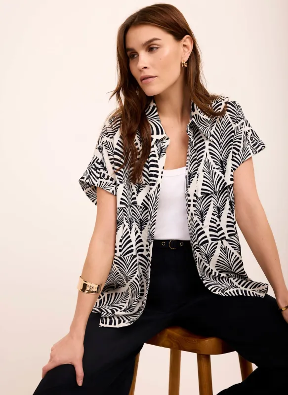 Navy Leaf Print Resort Shirt made by Mint Velvet