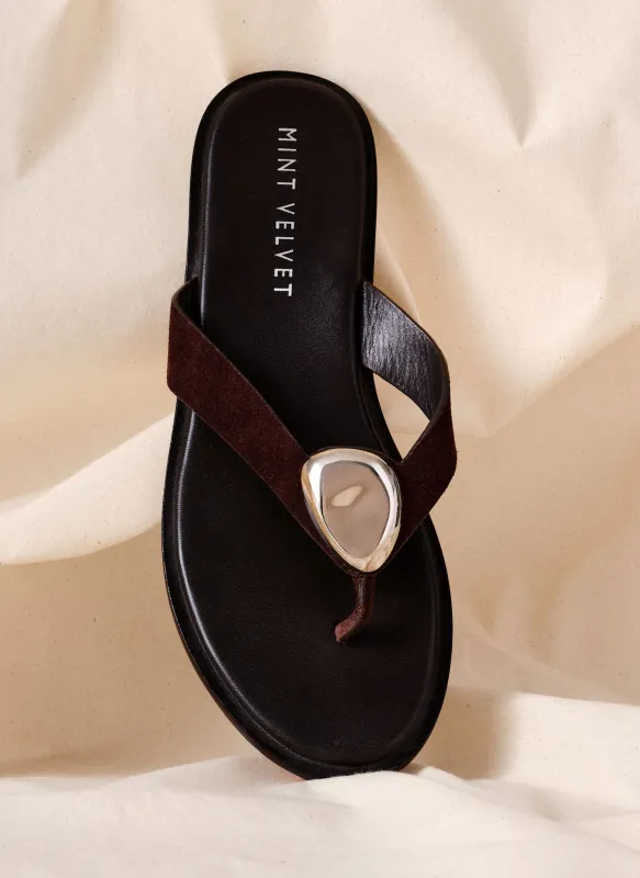 Nova Brown Leather Flip Flop Sandals made by Mint Velvet