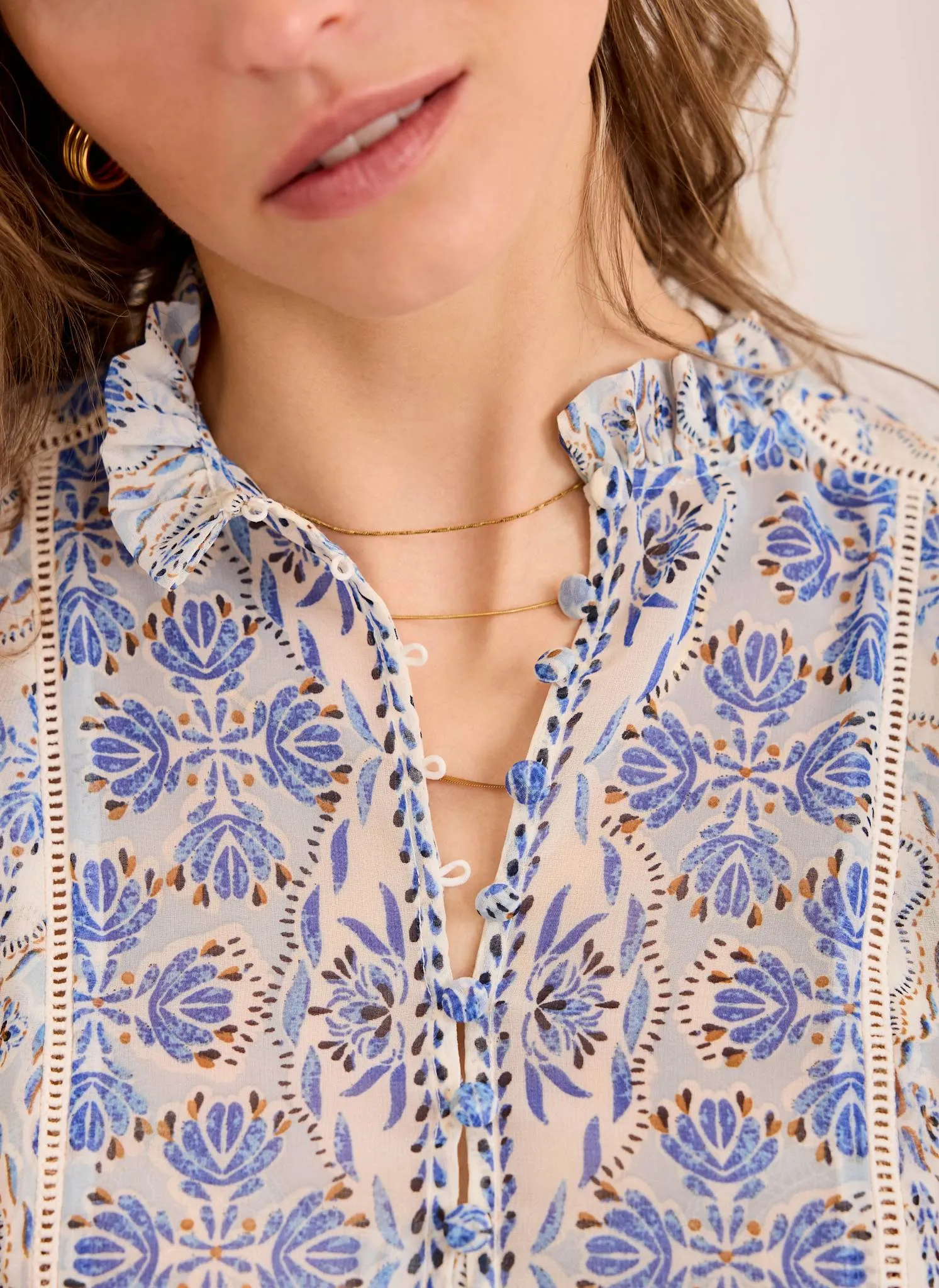 Blue Geo Print Ruffle Blouse sold by Mint Velvet product image thumbnail 4