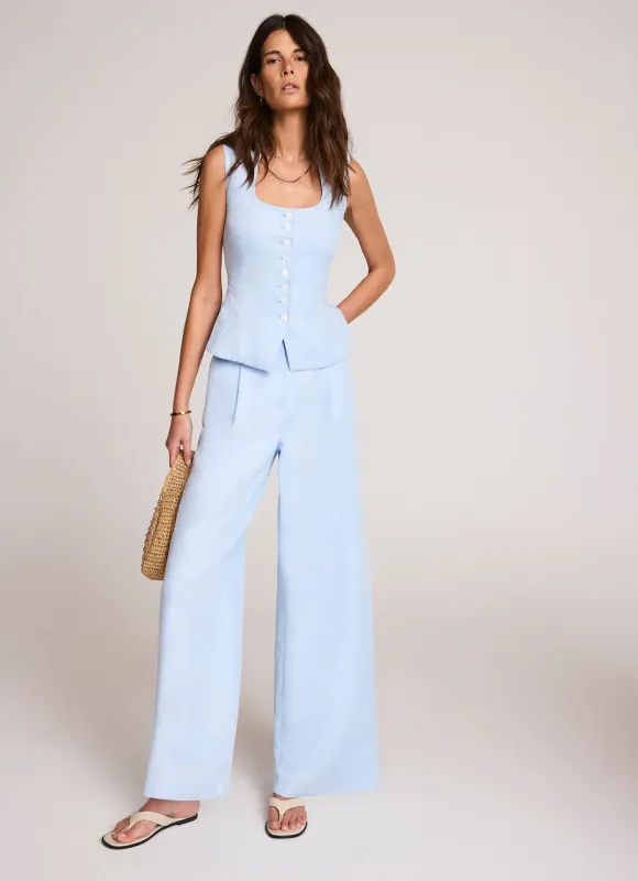 Blue Linen Blend Wide Leg Trousers made by Mint Velvet