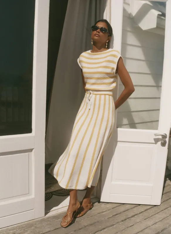 Yellow Cotton Blend Striped Midi Dress made by Mint Velvet
