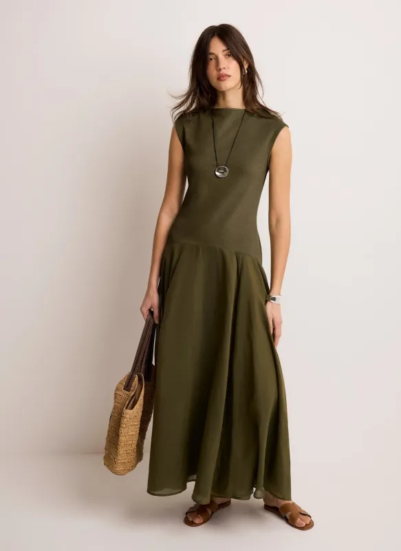 Khaki Jersey Drop Waist Midi Dress made by Mint Velvet