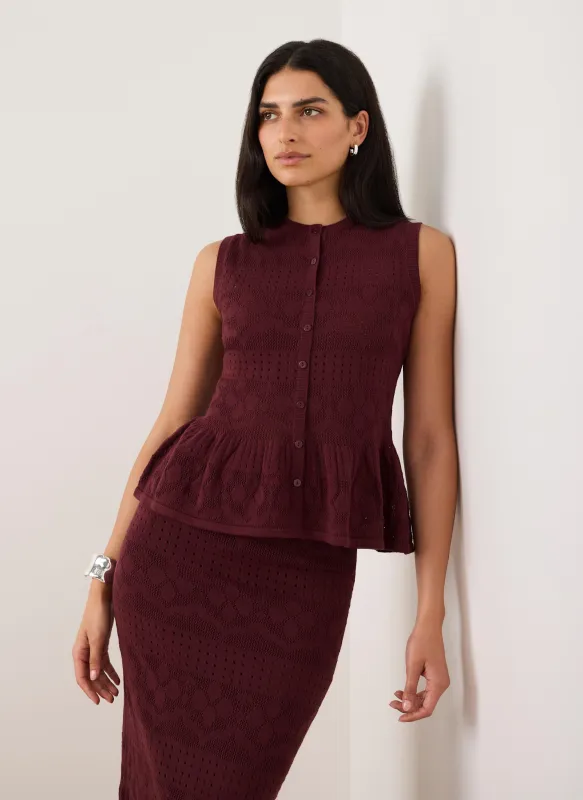 Burgundy Peplum Knit Top made by Mint Velvet