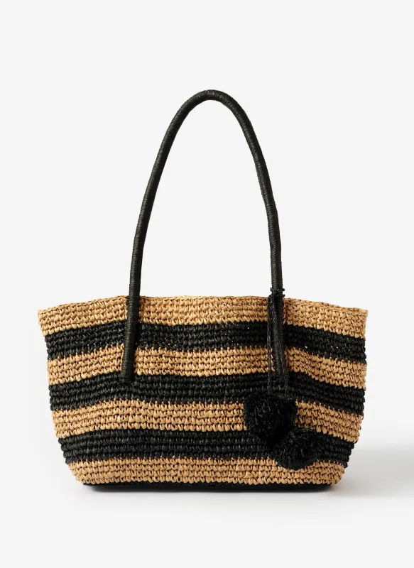 Blake Neutral Stripe Woven Tote Bag made by Mint Velvet