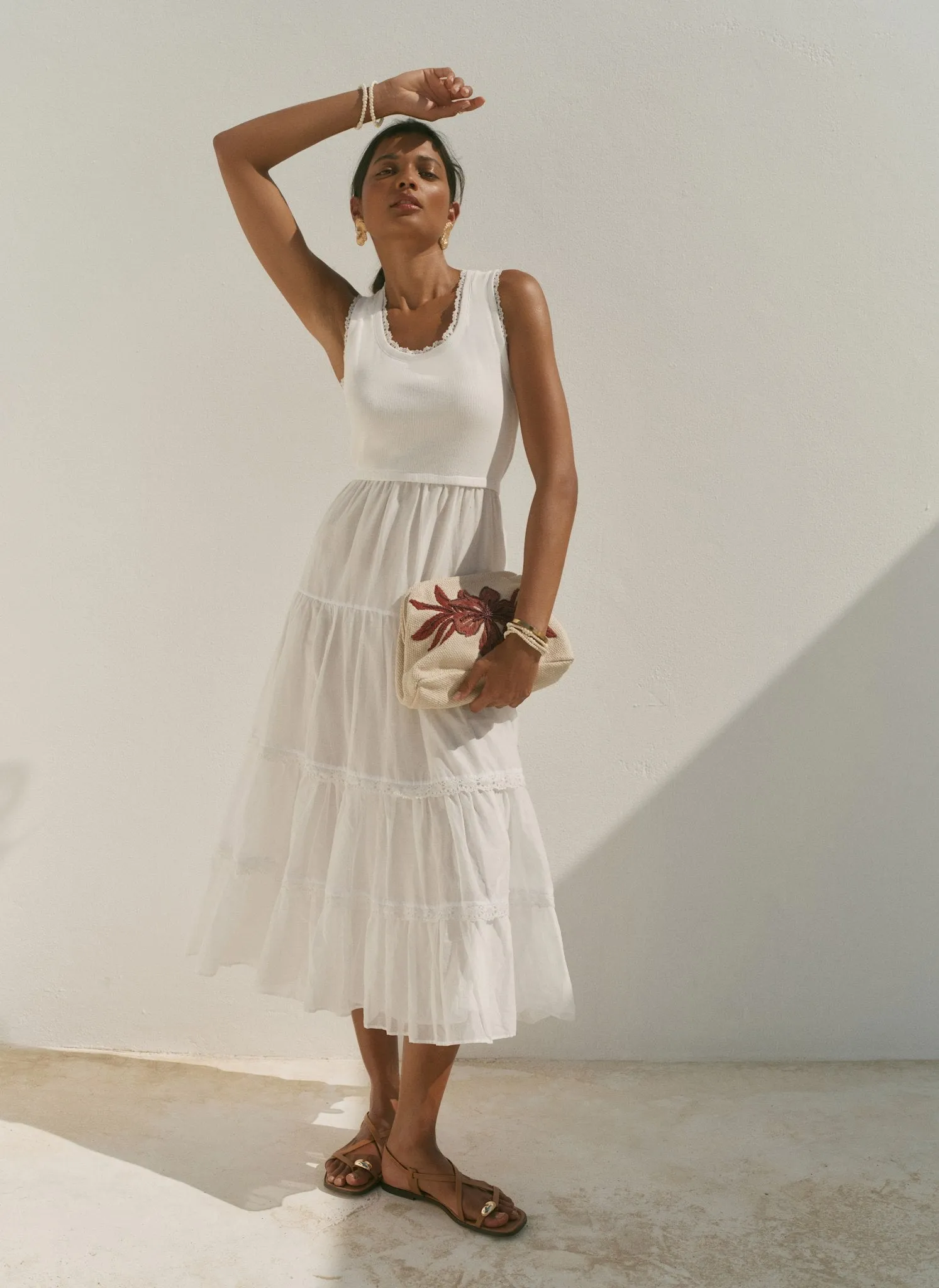 White Crochet Trim Tiered Midi Dress sold by Mint Velvet product image thumbnail 2