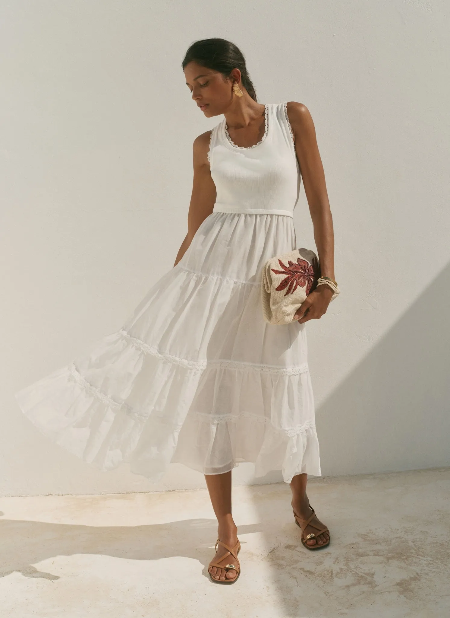 White Crochet Trim Tiered Midi Dress sold by Mint Velvet product image thumbnail 5