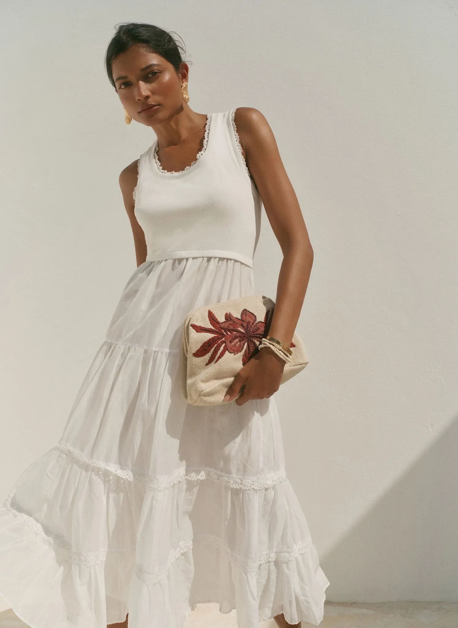 White Crochet Trim Tiered Midi Dress sold by Mint Velvet product image thumbnail 3