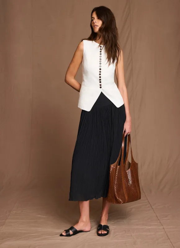 Black Drop Waist Crinkle Midi Skirt made by Mint Velvet