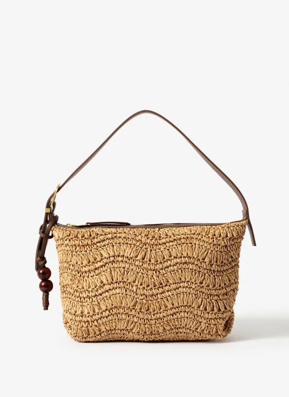 Jessie Neutral Woven Shoulder Bag made by Mint Velvet