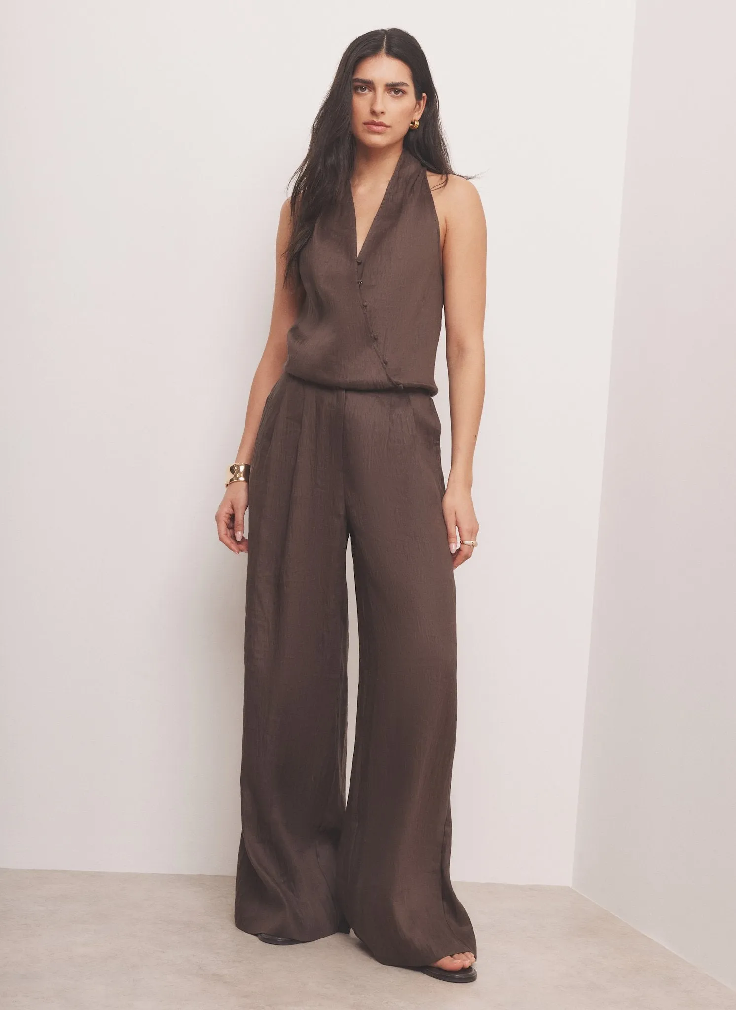 Brown Linen Blend Wide Leg Trousers sold by Mint Velvet product image thumbnail 4