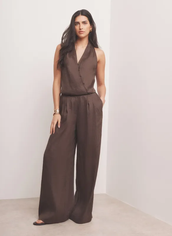 Brown Linen Blend Wide Leg Trousers made by Mint Velvet