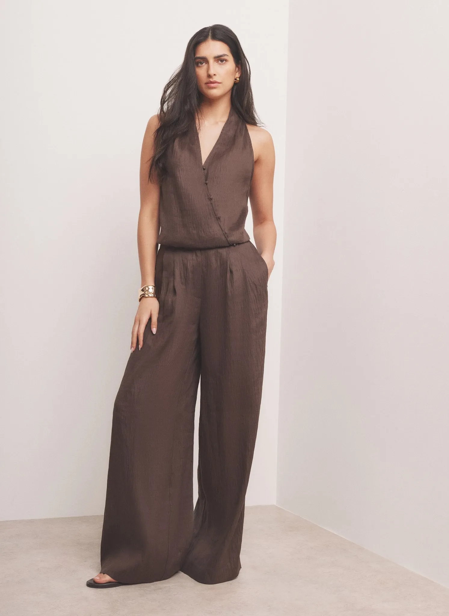 Brown Linen Blend Wide Leg Trousers sold by Mint Velvet