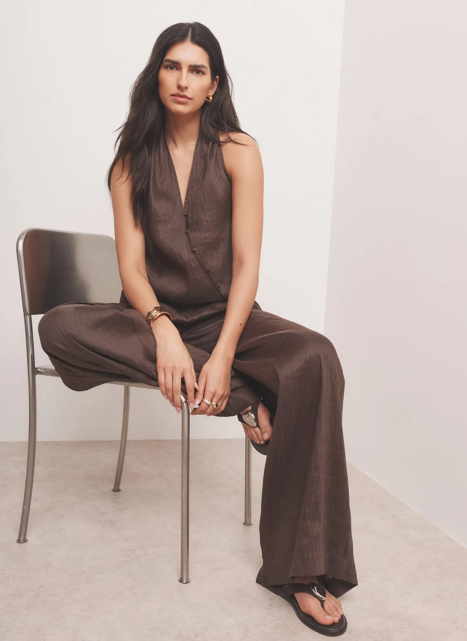 Brown Linen Blend Wide Leg Trousers sold by Mint Velvet product image thumbnail 5