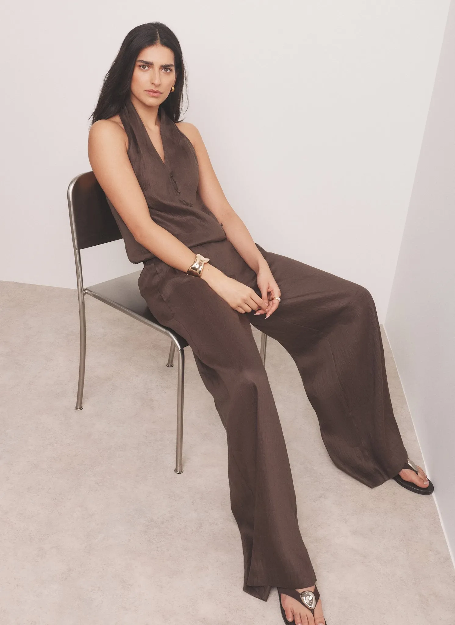 Brown Linen Blend Wide Leg Trousers sold by Mint Velvet product image thumbnail 2