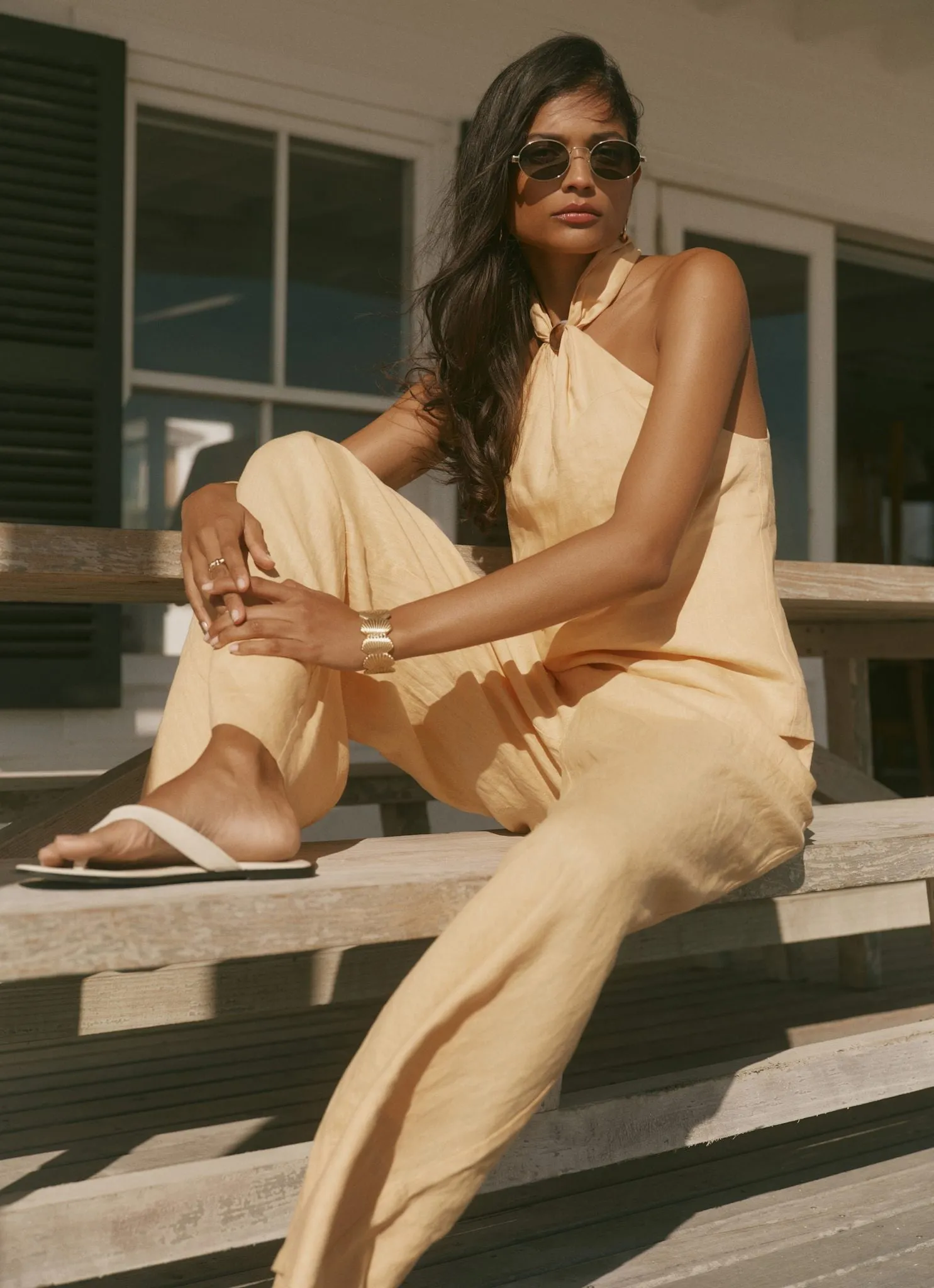 Yellow Linen Drawstring Wide Leg Trousers sold by Mint Velvet product image thumbnail 3