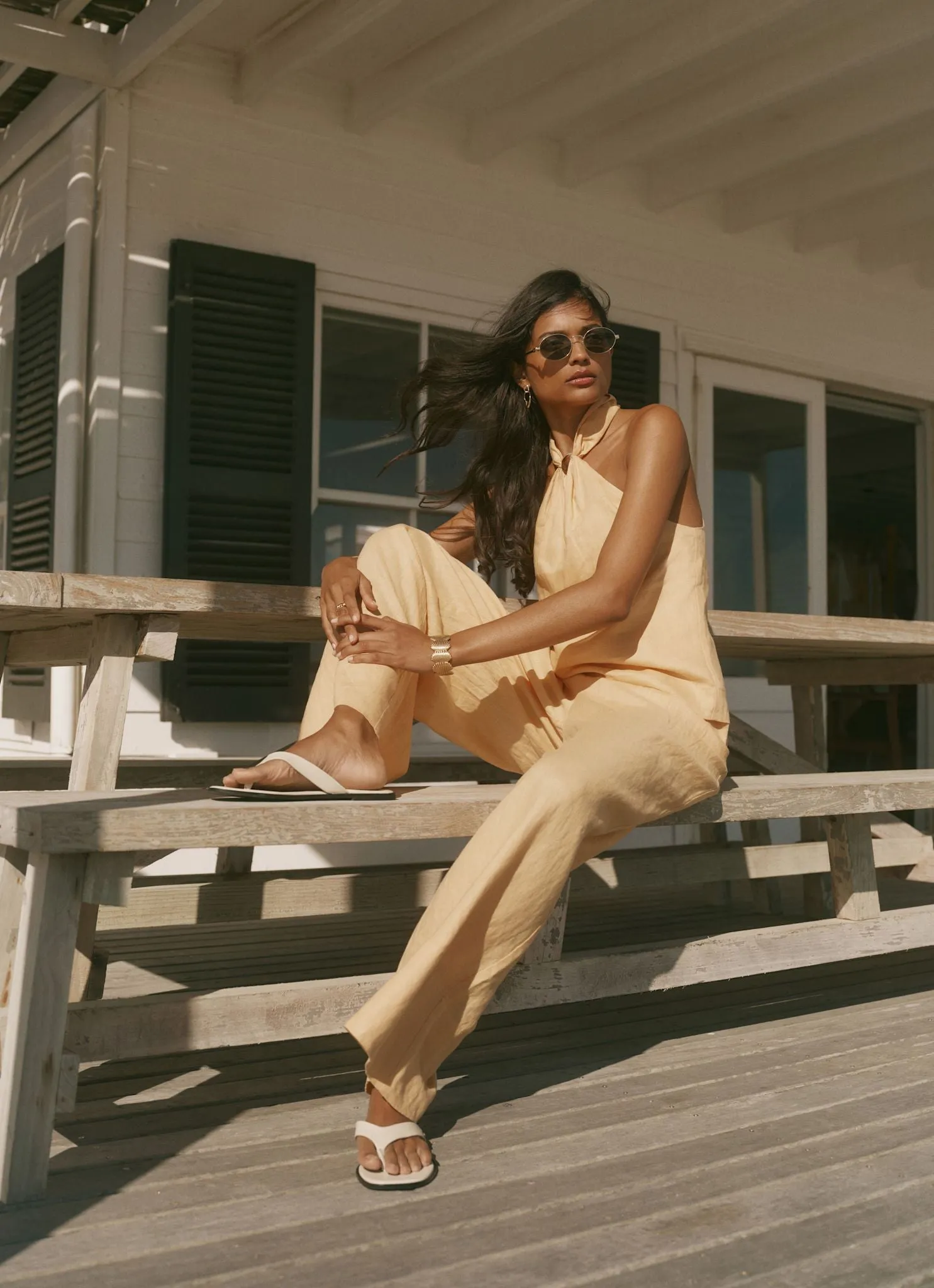 Yellow Linen Drawstring Wide Leg Trousers sold by Mint Velvet product image thumbnail 4