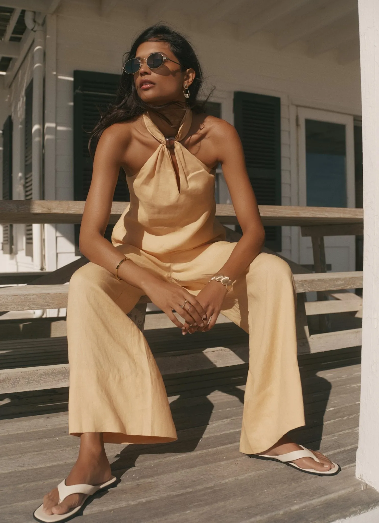 Yellow Linen Drawstring Wide Leg Trousers sold by Mint Velvet product image thumbnail 5