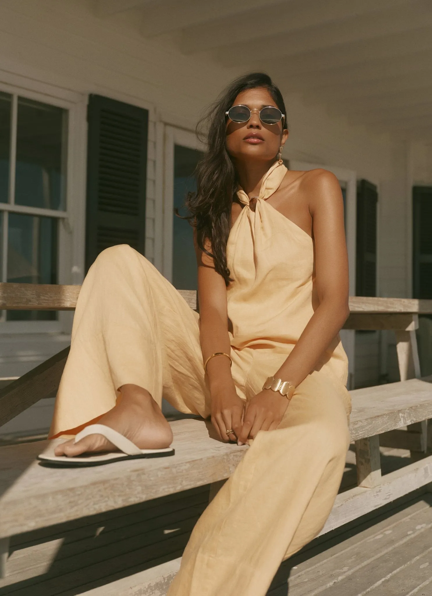 Yellow Linen Halter Top sold by Mint Velvet