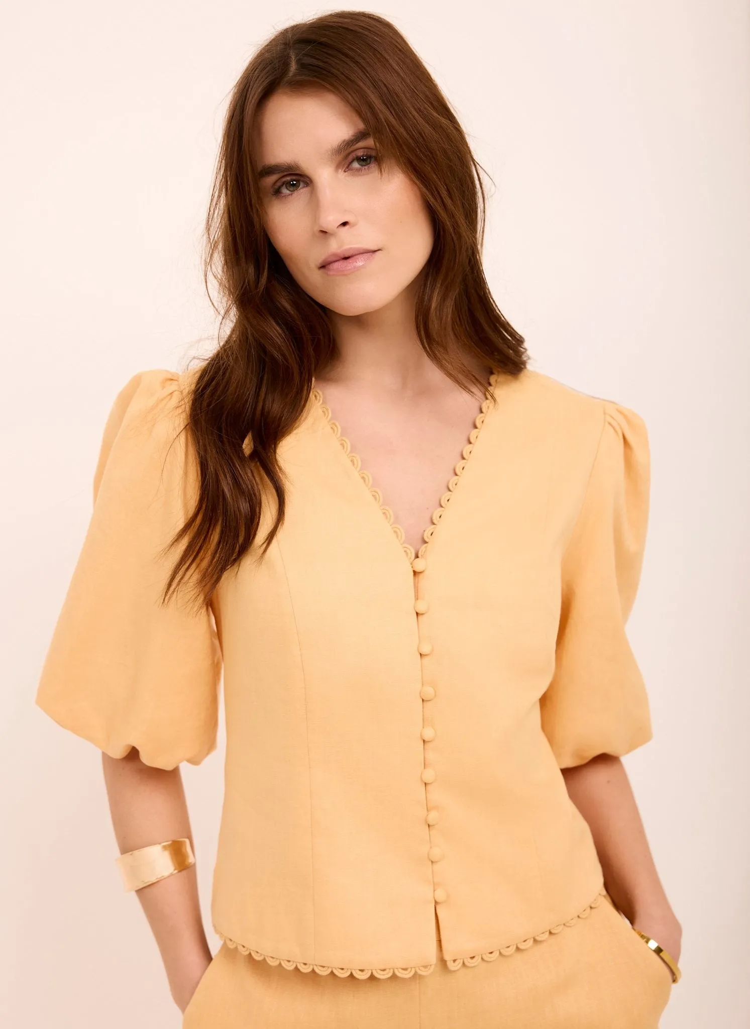 Yellow Linen Puff Sleeve Top sold by Mint Velvet product image thumbnail 2