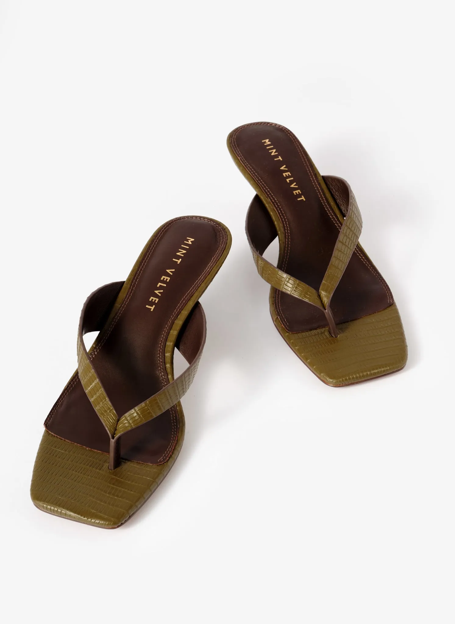 Betty Khaki Leather Flip Flop Heels sold by Mint Velvet product image thumbnail 3