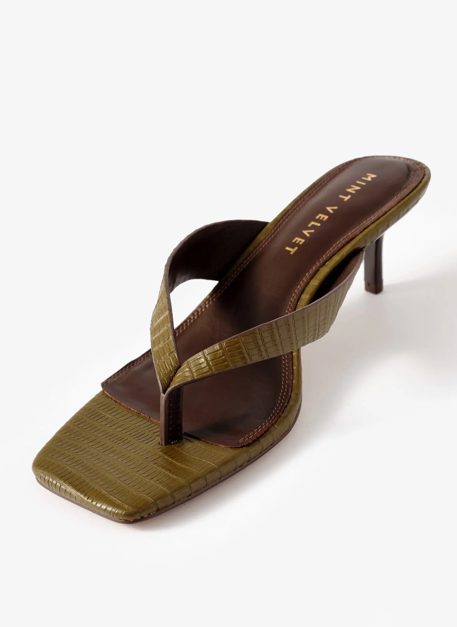 Betty Khaki Leather Flip Flop Heels sold by Mint Velvet product image thumbnail 4