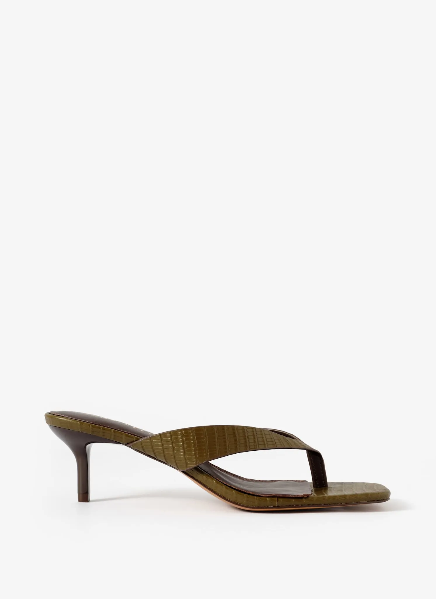 Betty Khaki Leather Flip Flop Heels sold by Mint Velvet