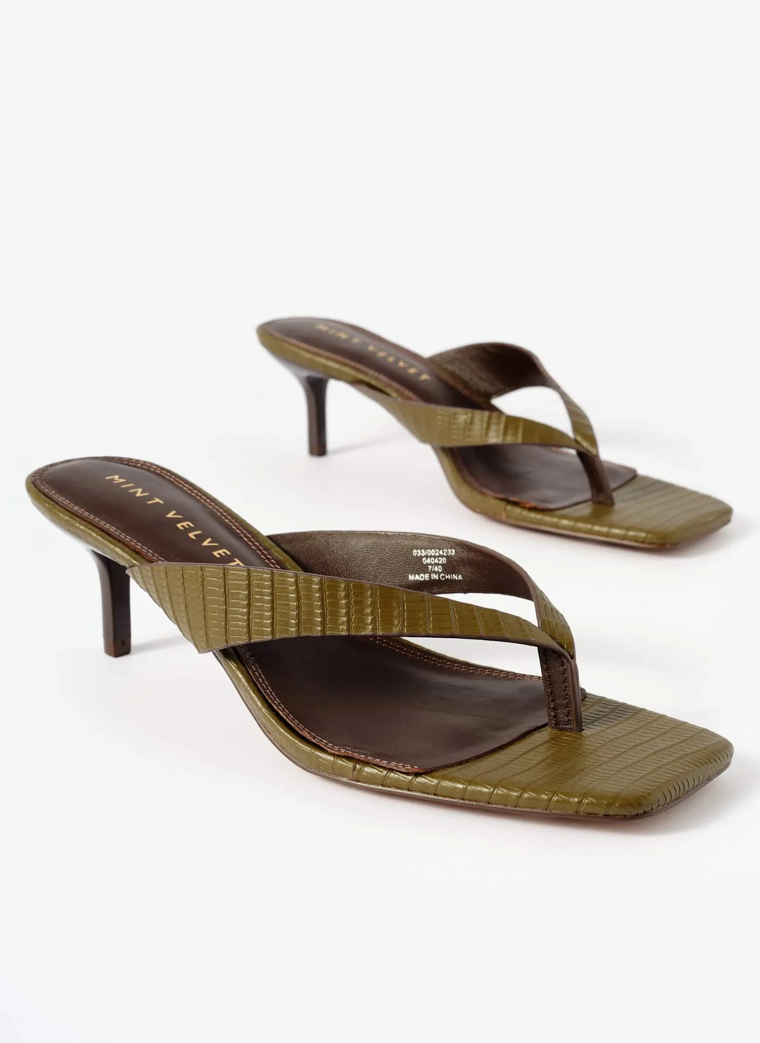 Betty Khaki Leather Flip Flop Heels sold by Mint Velvet product image thumbnail 5