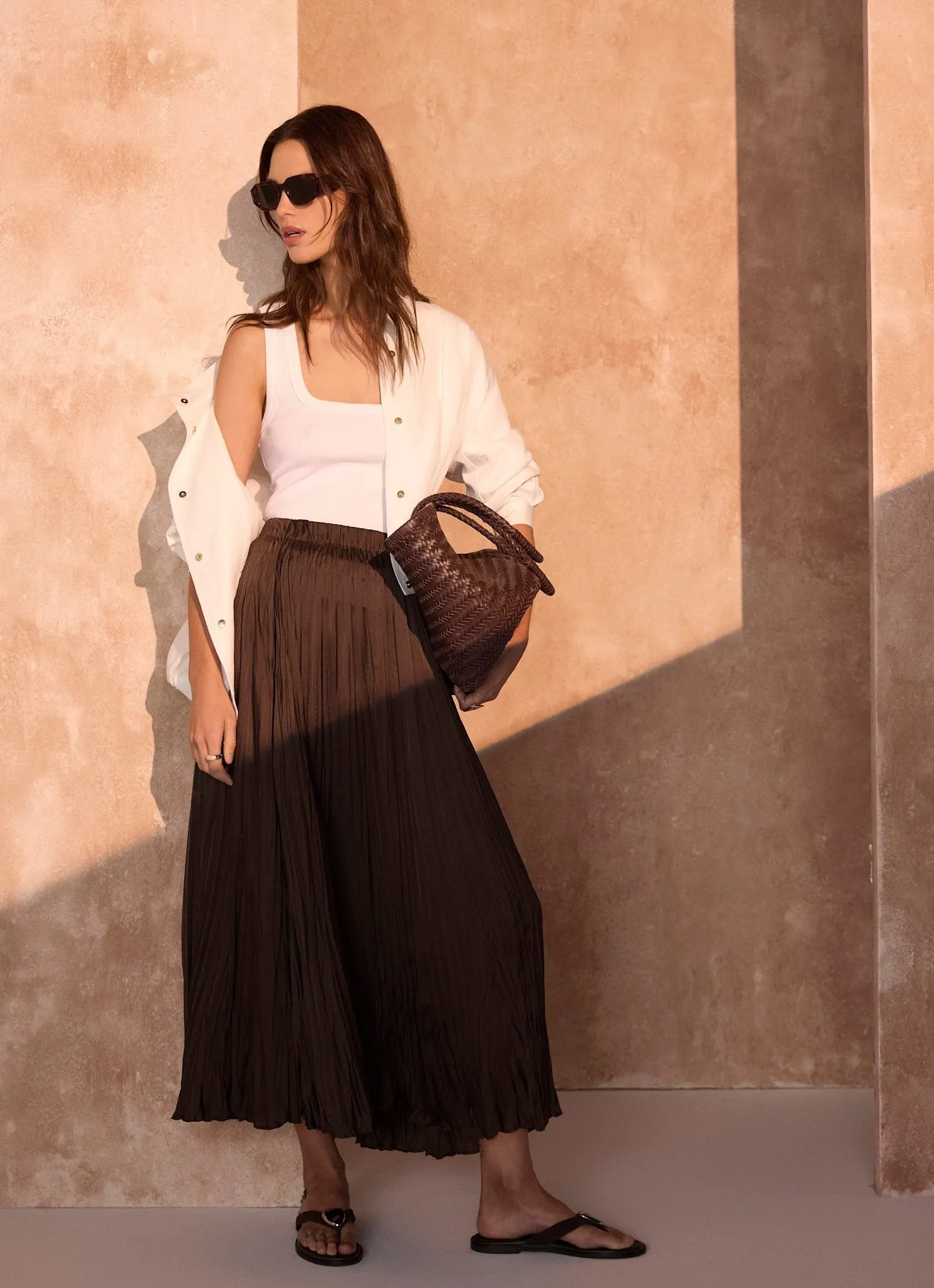 Brown Crinkle Maxi Skirt sold by Mint Velvet