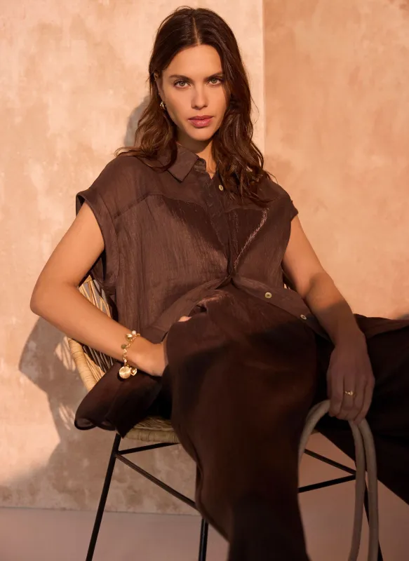 Brown Linen Blend Shirt made by Mint Velvet
