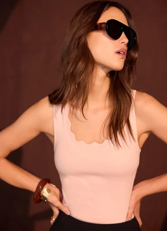 Pink Scallop Trim Vest Top made by Mint Velvet