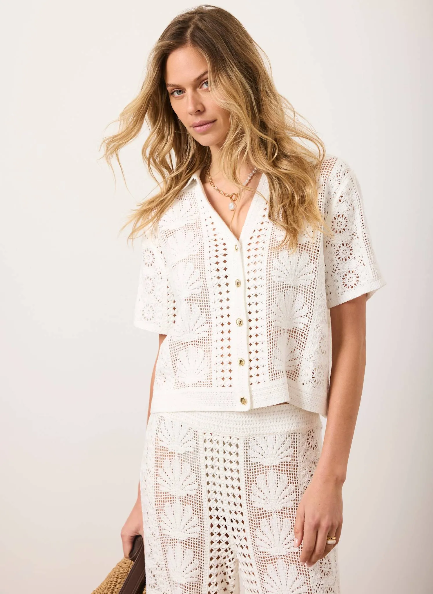 Cream Crochet Shell Shirt sold by Mint Velvet product image thumbnail 3