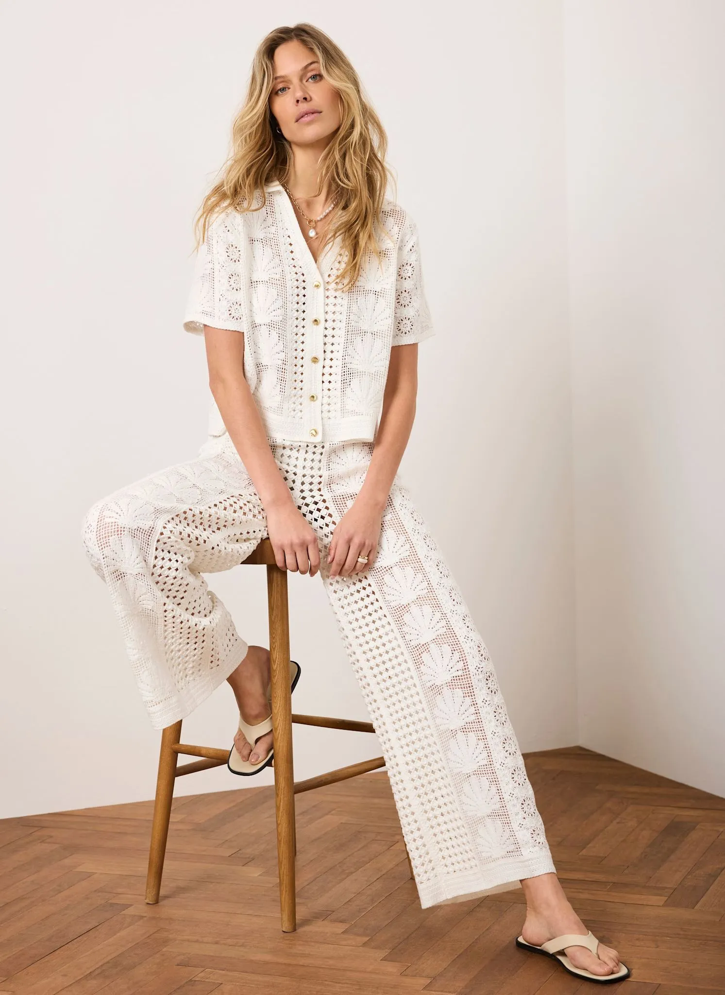 Cream Crochet Shell Shirt sold by Mint Velvet product image thumbnail 4