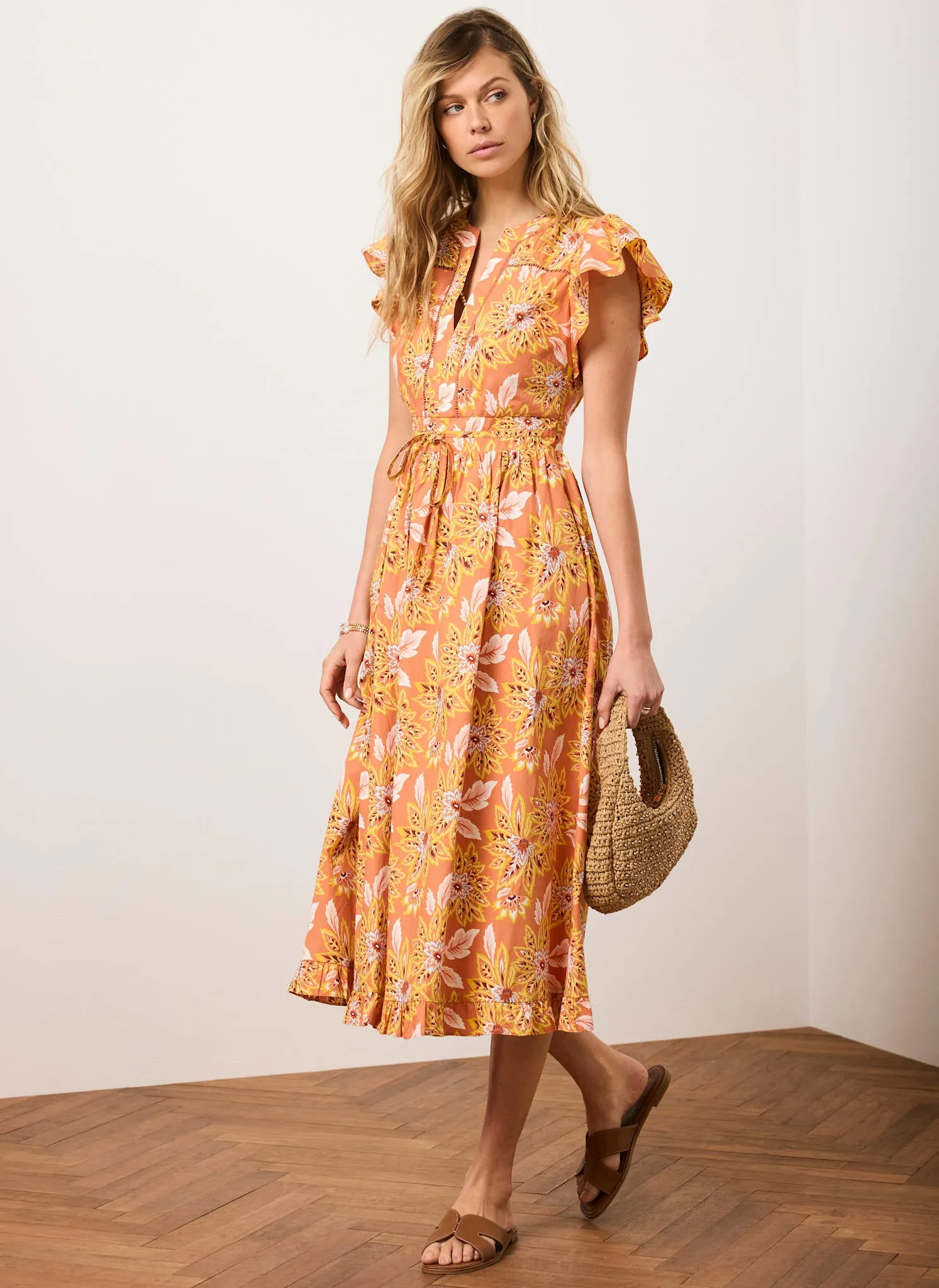 Orange Floral Print Cotton Midi Dress sold by Mint Velvet product image thumbnail 2