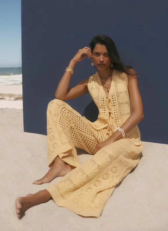 Yellow Crochet Shell Trousers made by Mint Velvet