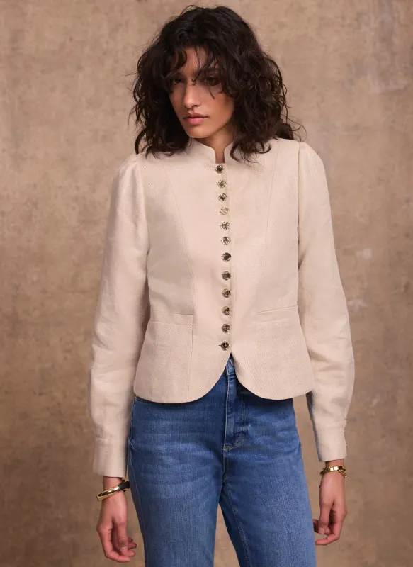 Neutral Linen Cropped Jacket made by Mint Velvet