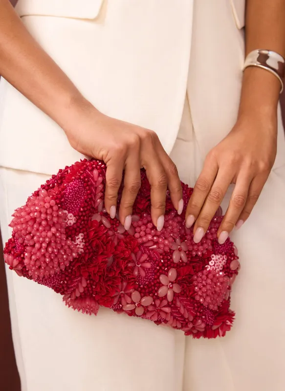 Ari Pink Beaded Clutch Bag made by Mint Velvet