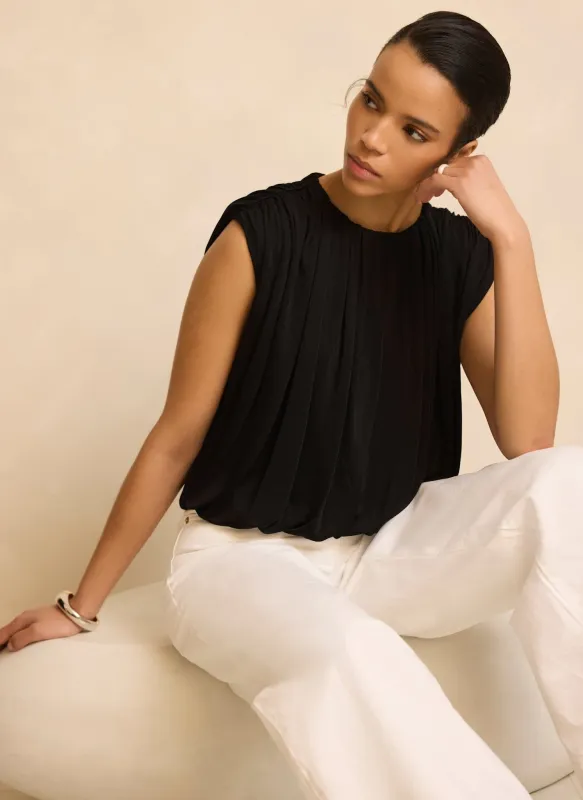 Black Pleated Bubble Hem Top made by Mint Velvet