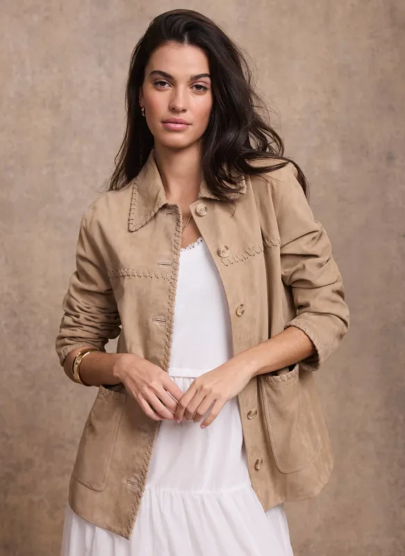 Neutral Suede Stitch Shacket made by Mint Velvet