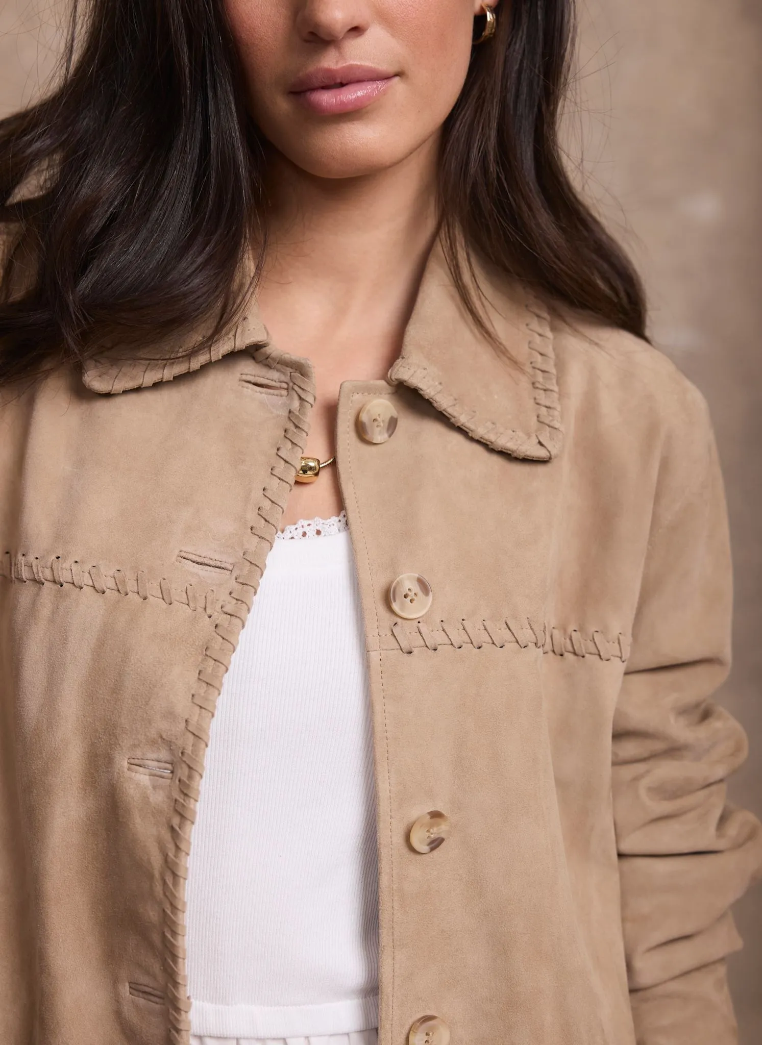 Neutral Suede Stitch Shacket sold by Mint Velvet product image thumbnail 4