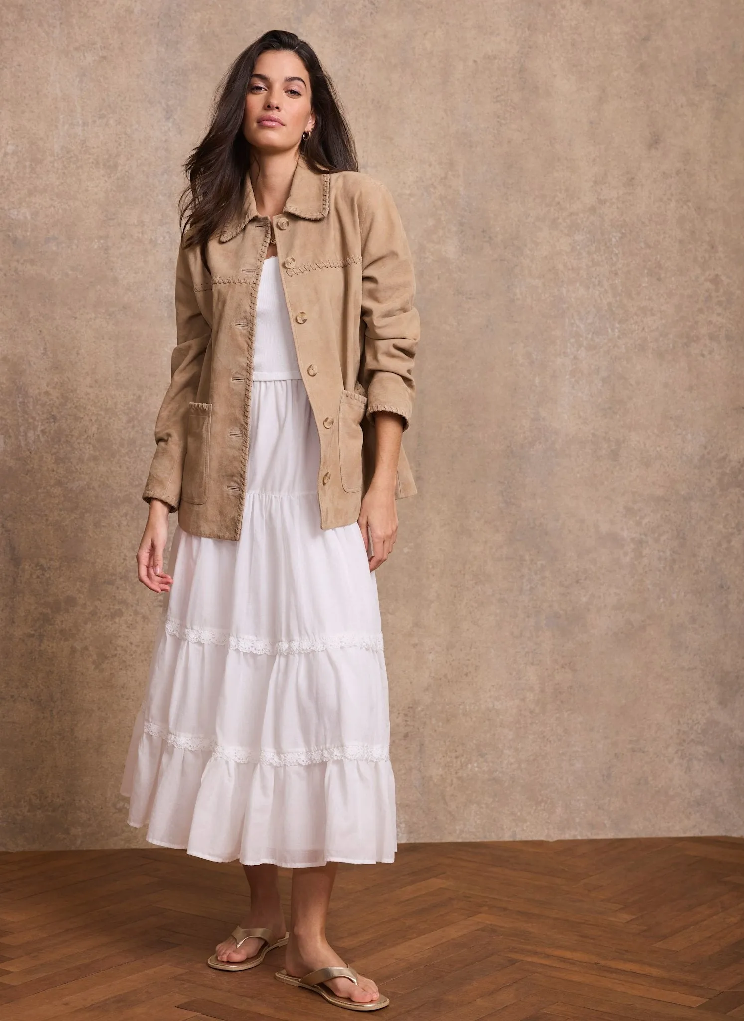 Neutral Suede Stitch Shacket sold by Mint Velvet product image thumbnail 2