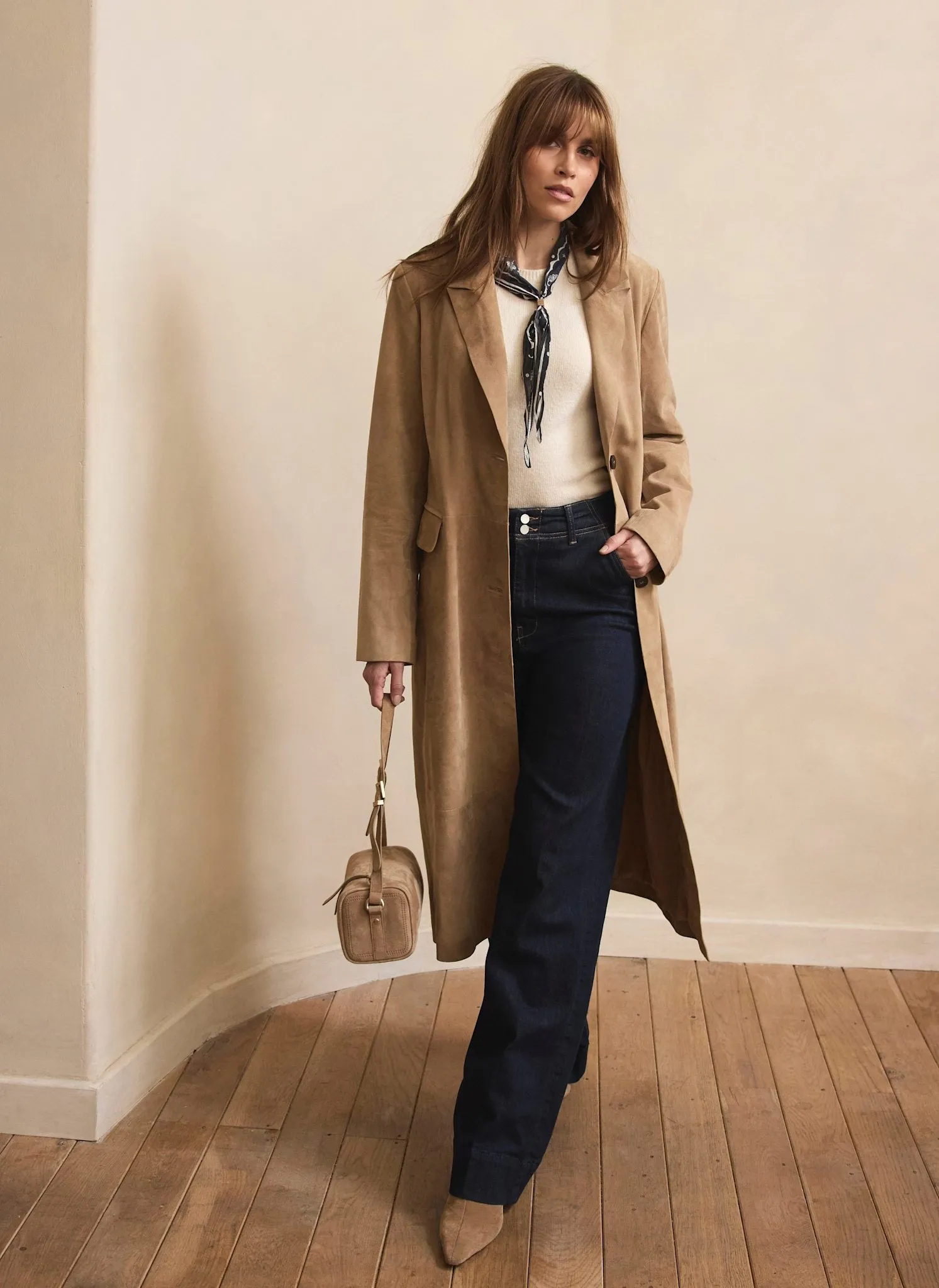 Neutral Suede Trench Coat sold by Mint Velvet