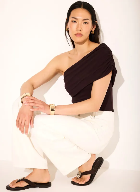 Brown One Shoulder Drape Top made by Mint Velvet